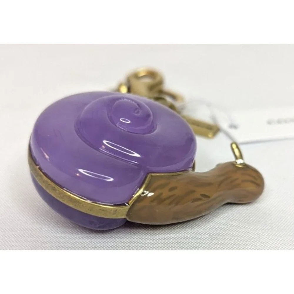 Coach Snail Bag Charm With Key Ring In Brass Purple CAX69 Keychain NWT